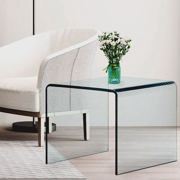 Small Clear Glass Side and End Table， Tempered Glass End Table Small Coffee Table