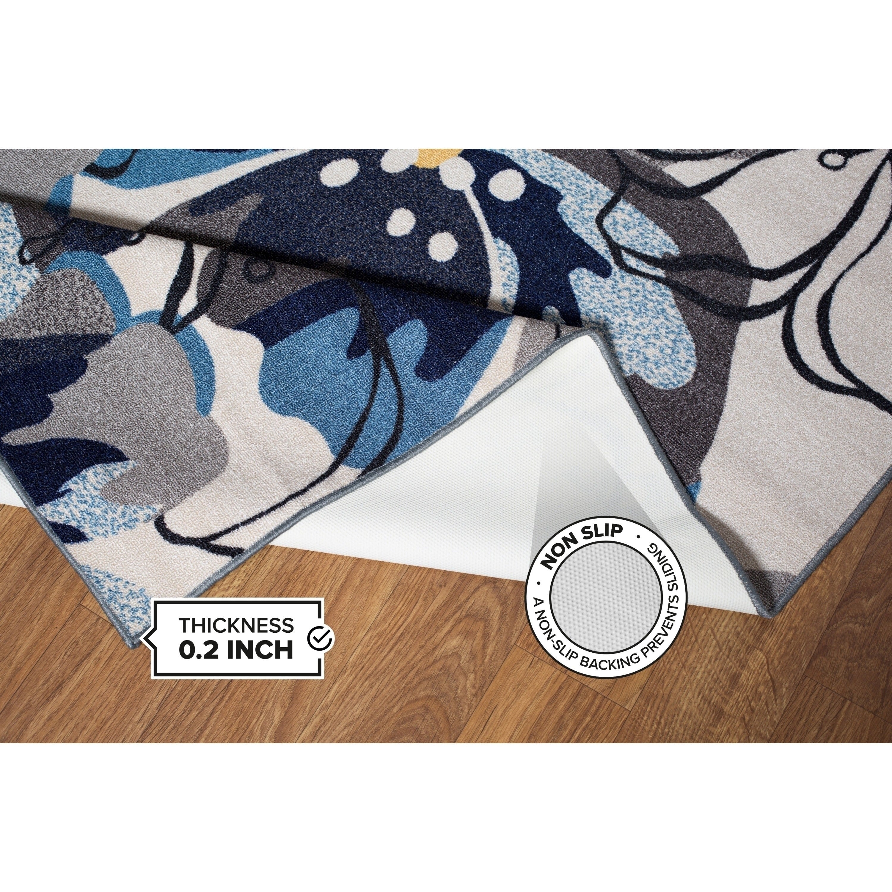 World Rug Gallery Gray/Blue Nylon Modern Large Floral Non-Slip Non-Skid Area Rug Or Runner