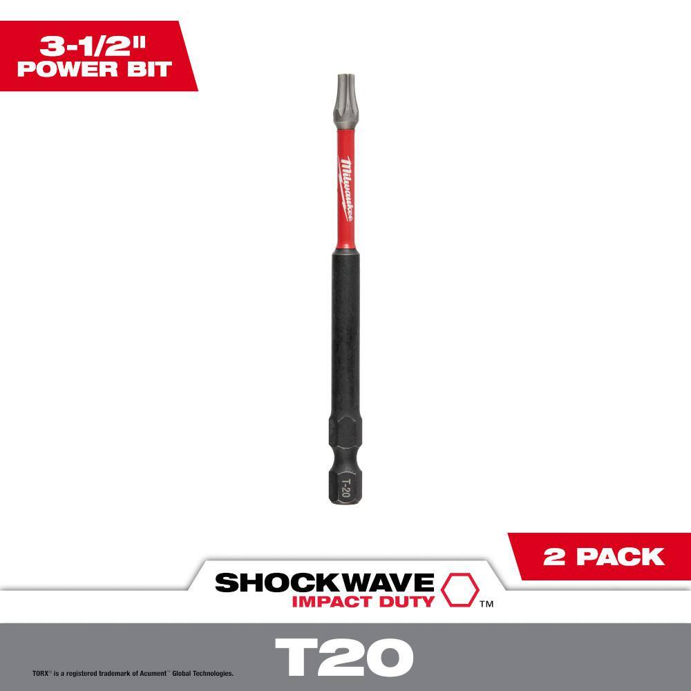 MW SHOCKWAVE Impact Duty 3-12 in. T20 Torx Alloy Steel Screw Driver Bit (2-Pack) 48-32-4678