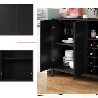 33.86 in. W x 14.17 in. D x 34.65 in. H Black MDF Ready to Assemble Floor Kitchen Cabinet with Wine Racks mnjtrmrcxrzzs15