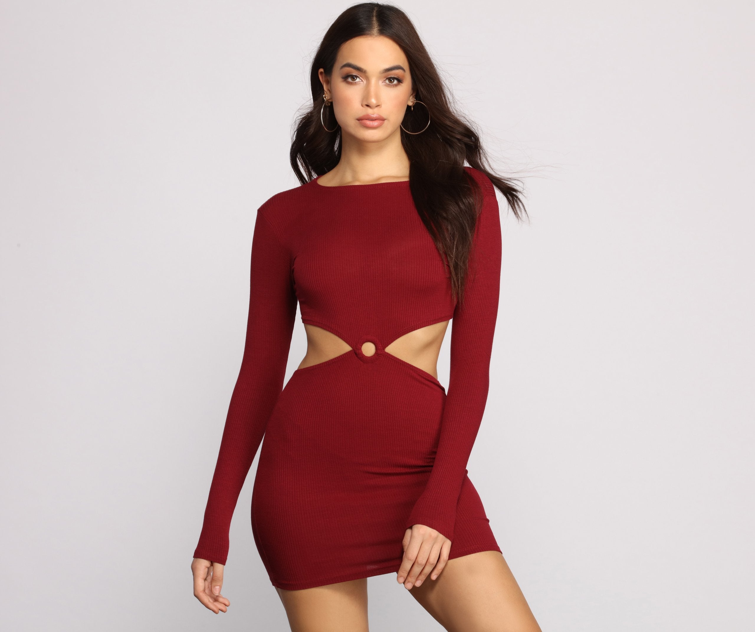 CLEARANCE - Ribbed Knit O-Ring Mini Dress