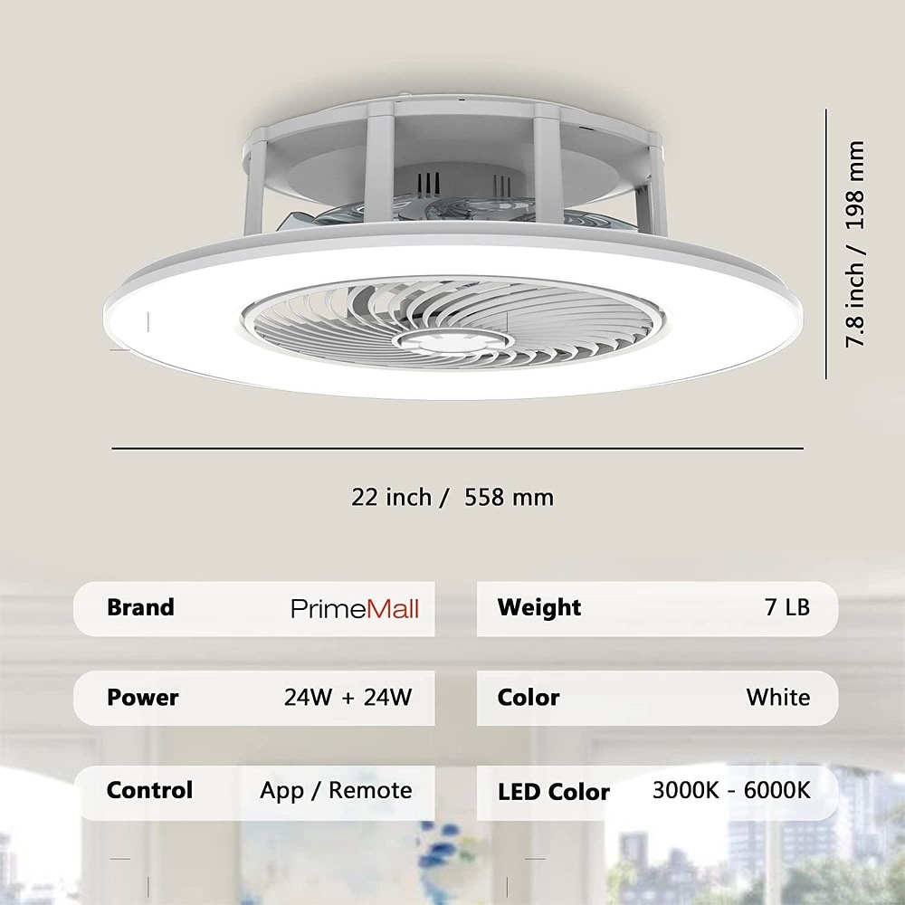 Bladeless Ceiling Fan with Light and Remote Control Low Profile Ceiling Fan 22\