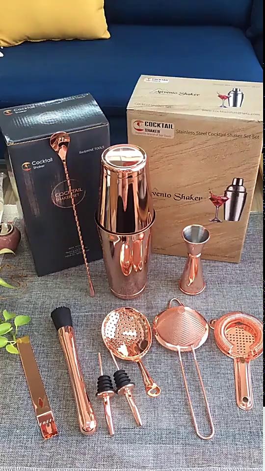 Bartender Kit Barware Set Boston Shaker Stainless Steel Bar Tool Cocktail Shaker Set Combination 5 to 13 Pieces Set Gold Gun-black Rose-gold