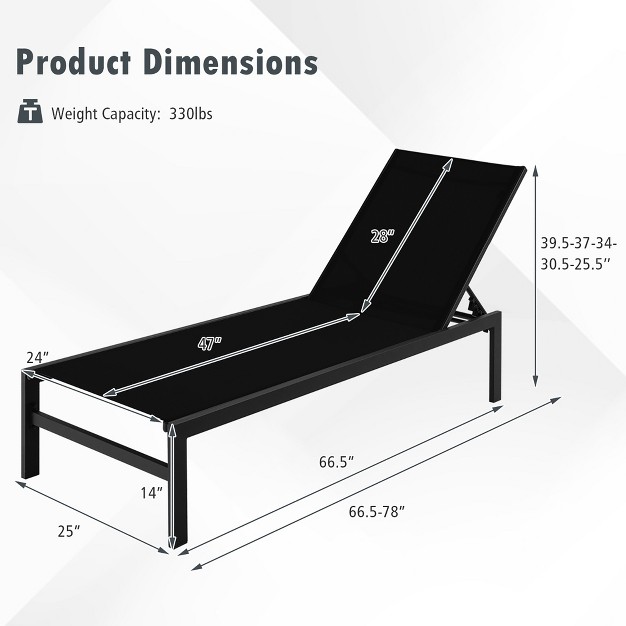 Costway Patio 6 position Lounge Chair Chaise Aluminium Adjust Recliner