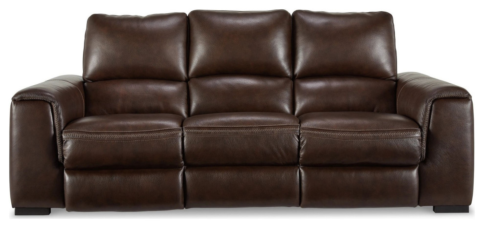 Loa 95 quotDual Power Recliner Sofa  USB Port  Dark Brown Faux Leather   Contemporary   Sofas   by VirVentures  Houzz