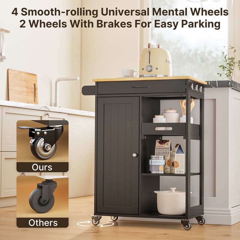 Kitchen Trolley Rolling Island Cart with 1 Drawer  Storage Cabinet and 3 Tier Storage Shelves