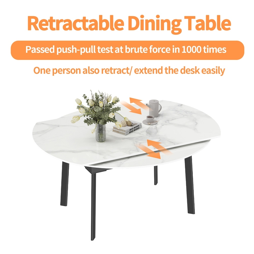 52 Inches Round Slate Extendable Dining Table