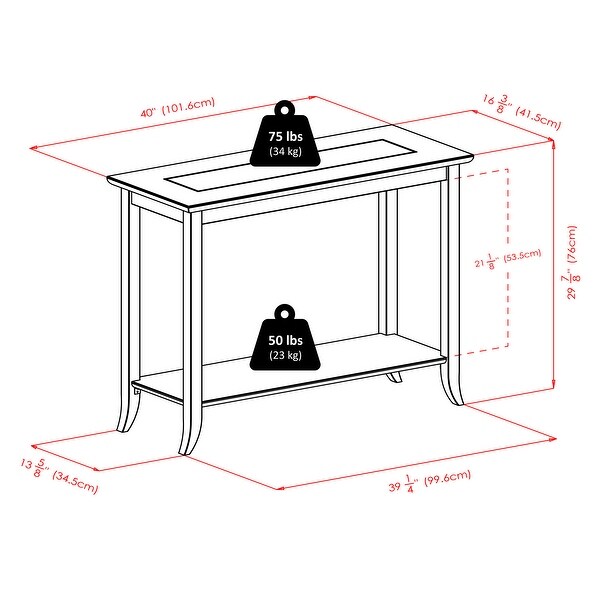 Genoa Rectangular Console Table， Espresso - 40 x 16.34 x 29.92 inches