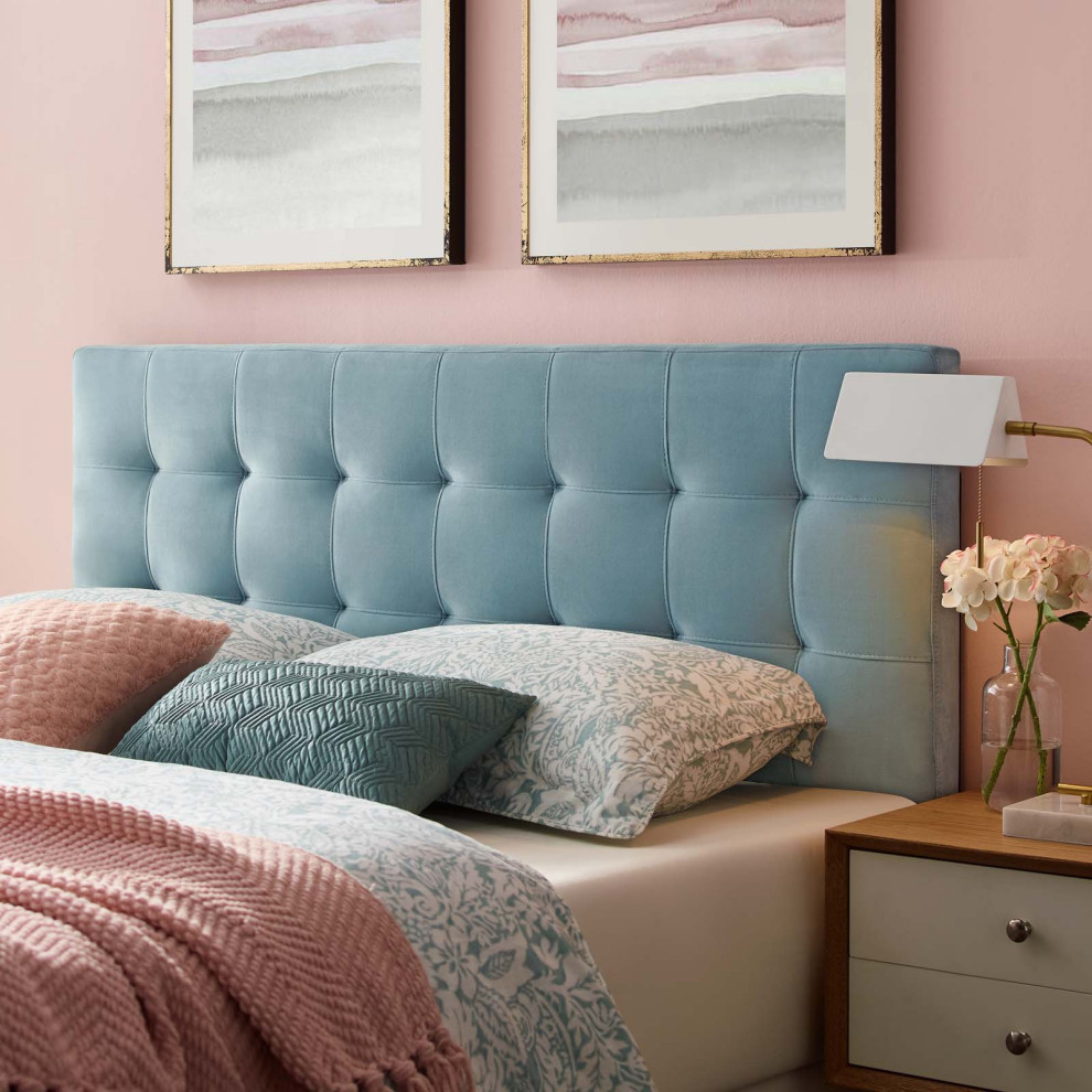 Light Blue Lily Queen Biscuit Tufted Performance Velvet Headboard   Transitional   Headboards   by Homesquare  Houzz