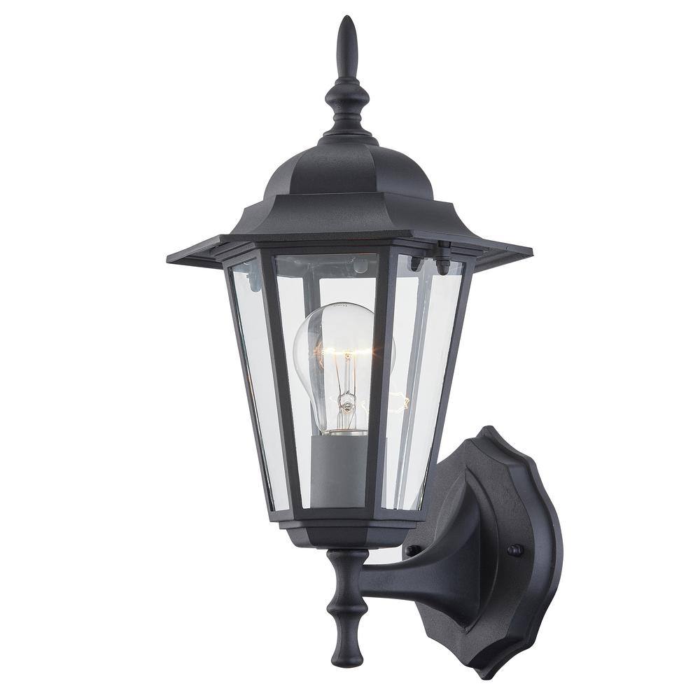 Pia Ricco 1-Light Textured Black Not Solar Outdoor Wall Lantern Sconce with Clear Glass 1Jay-17331BK