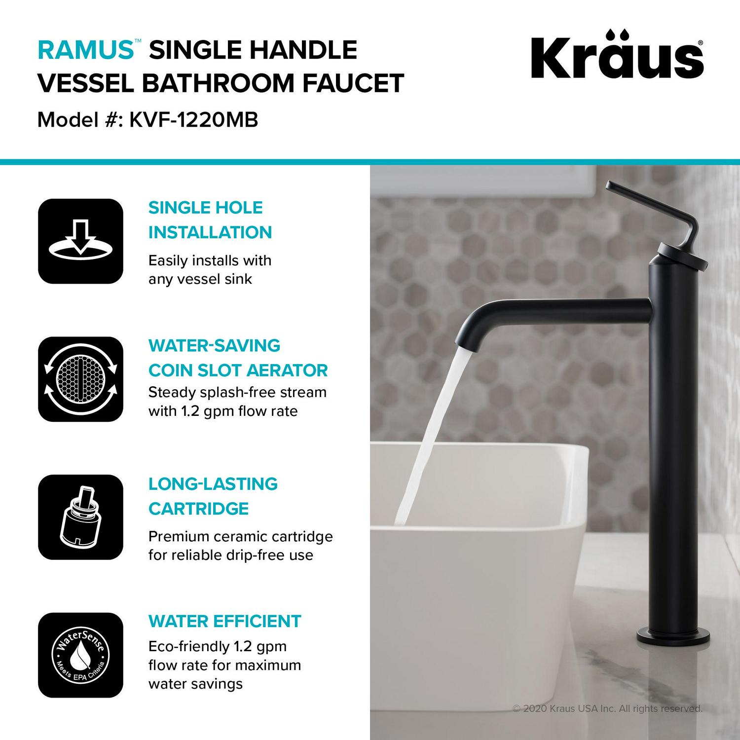 Ramusa c Single Handle Vessel Bathroom Sink Faucet with Pop-Up Drain in Matte Black