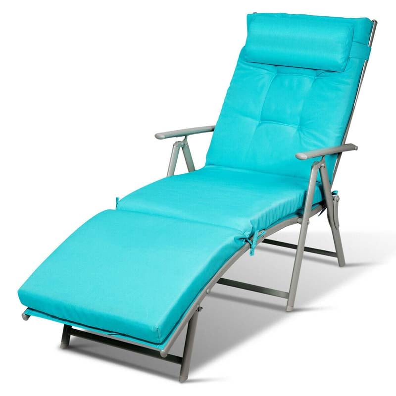 7-Position Folding Outdoor Chaise Lounge Chair, Lightweight Patio Pool Chair Sun Lounger with Cushion & Pillow