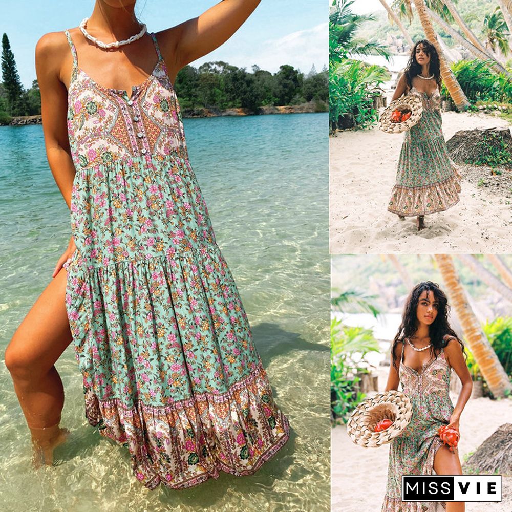 Bohemian Long Sling Floral High Waist Dress Girl