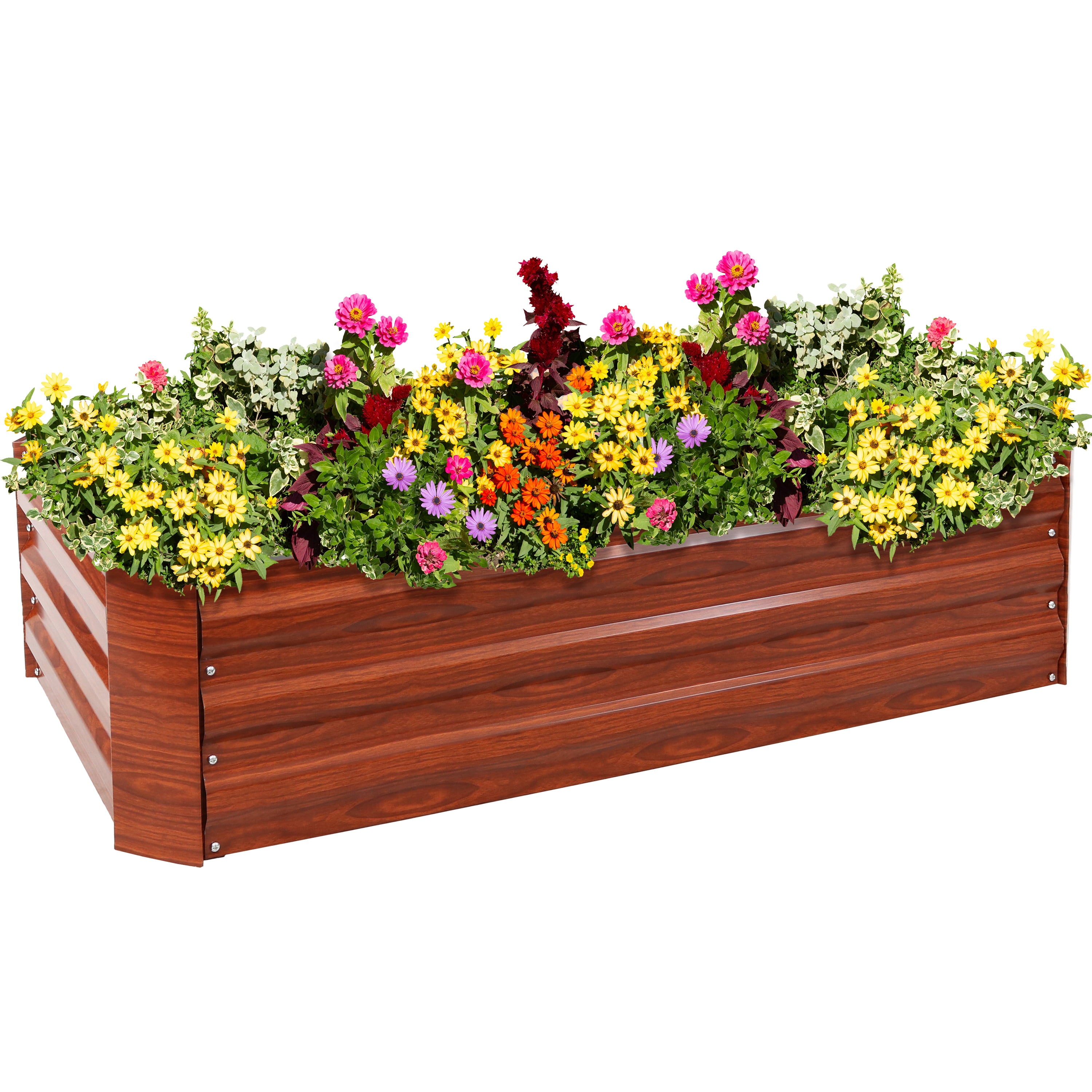 Sunnydaze Hot Dip Galvanized Steel Rectangle Raised Garden Bed for Plants, Vegetables, and Flowers - 48" L x 11.75" H - Woodgrain