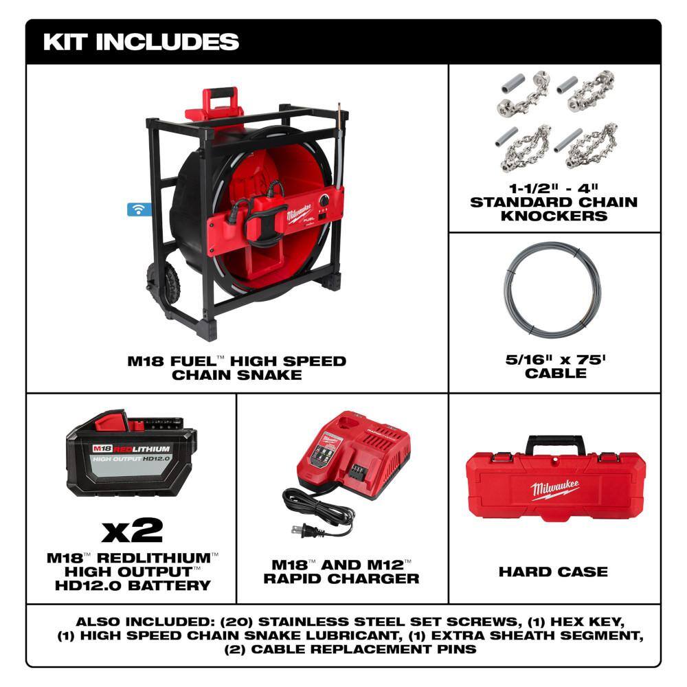 MW M18 18V Lithium-Ion Cordless High Speed Drain Cleaner with 516 in. x 75 ft. Cable 2819-22