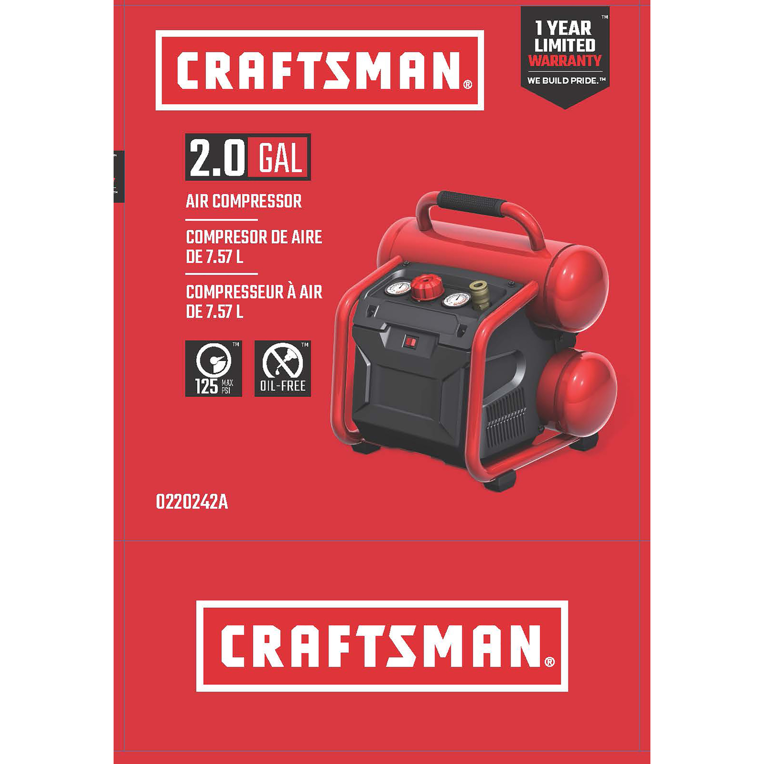 Craftsman 2 gal Twin Stack Portable Air Compressor 125 psi 0.3 HP