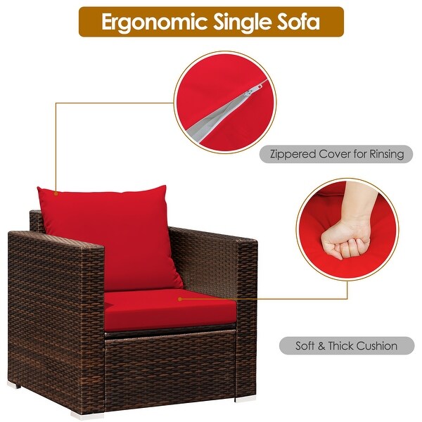 Costway 3PCS Patio Rattan Furniture Set Conversation Sofa Cushioned