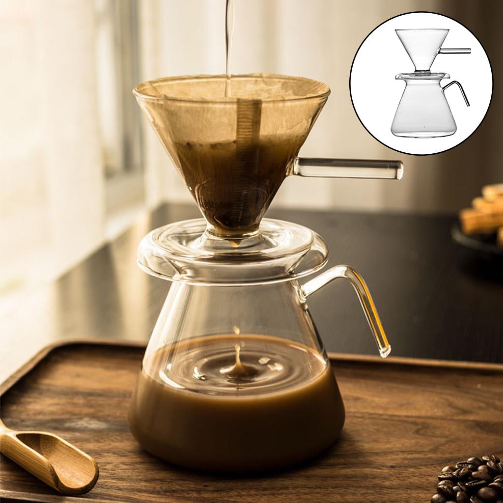 Manual Drip Brewer Coffee Pot Glass Carafe Teapot for Home Office, 600ml Capacity