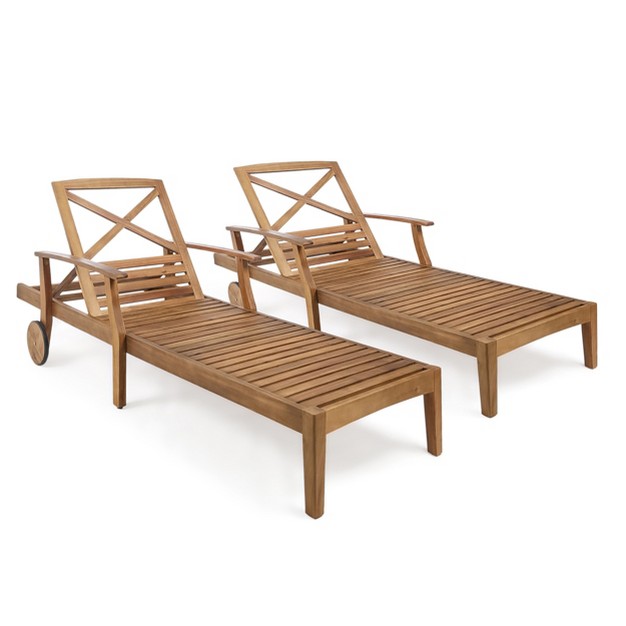 Perla 2pk Acacia Chaise Lounge Teak Christopher Knight Home