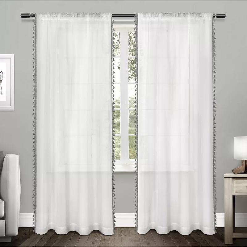 Exclusive Home 2-pack Tassels Embellished Sheer Window Curtains