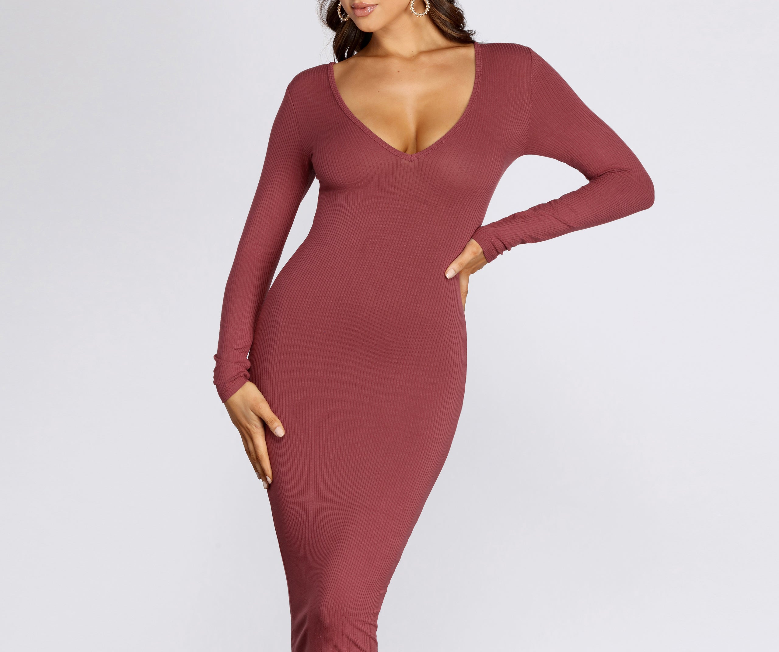 V Mine Ribbed Knit Midi Dress