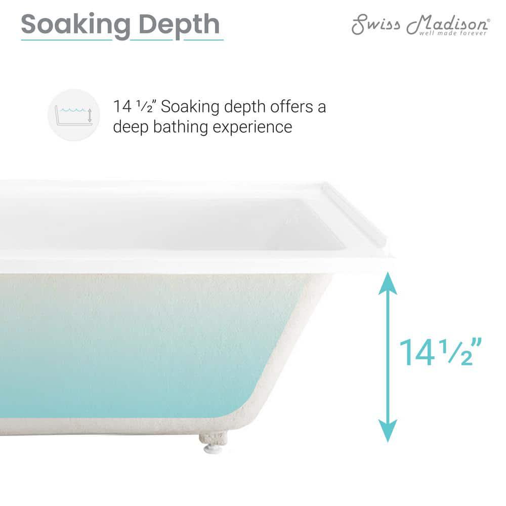 Swiss Madison Voltaire 60 x 30 in Acrylic LeftHand Drain with Integral Tile Flange Rectangular Dropin Bathtub in White