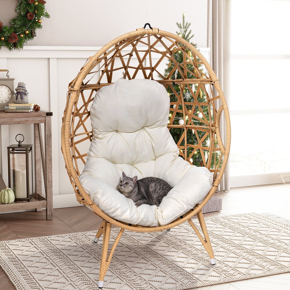 Patio Wicker Basket Egg Chair with Cushion