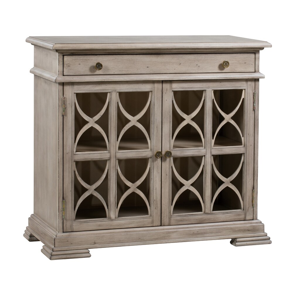 Hawthorne Estate 1 Drawer 2 Door Fretwork Cabinet Brushed Wheat Finish   37'' H x 40'' W x 17'' D