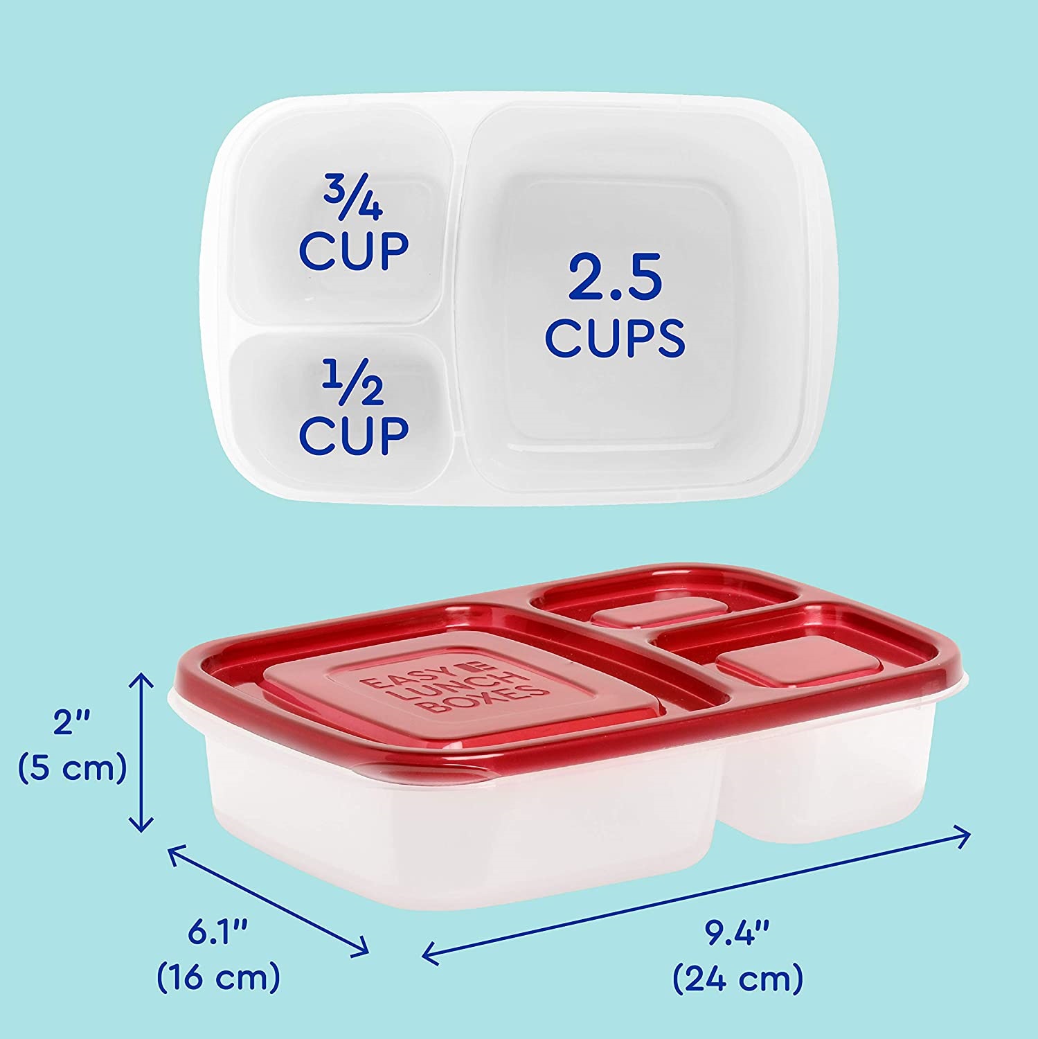 Easylunchboxes Bento Lunch Box Containers 3-Compartment， Set of 4， Classic.