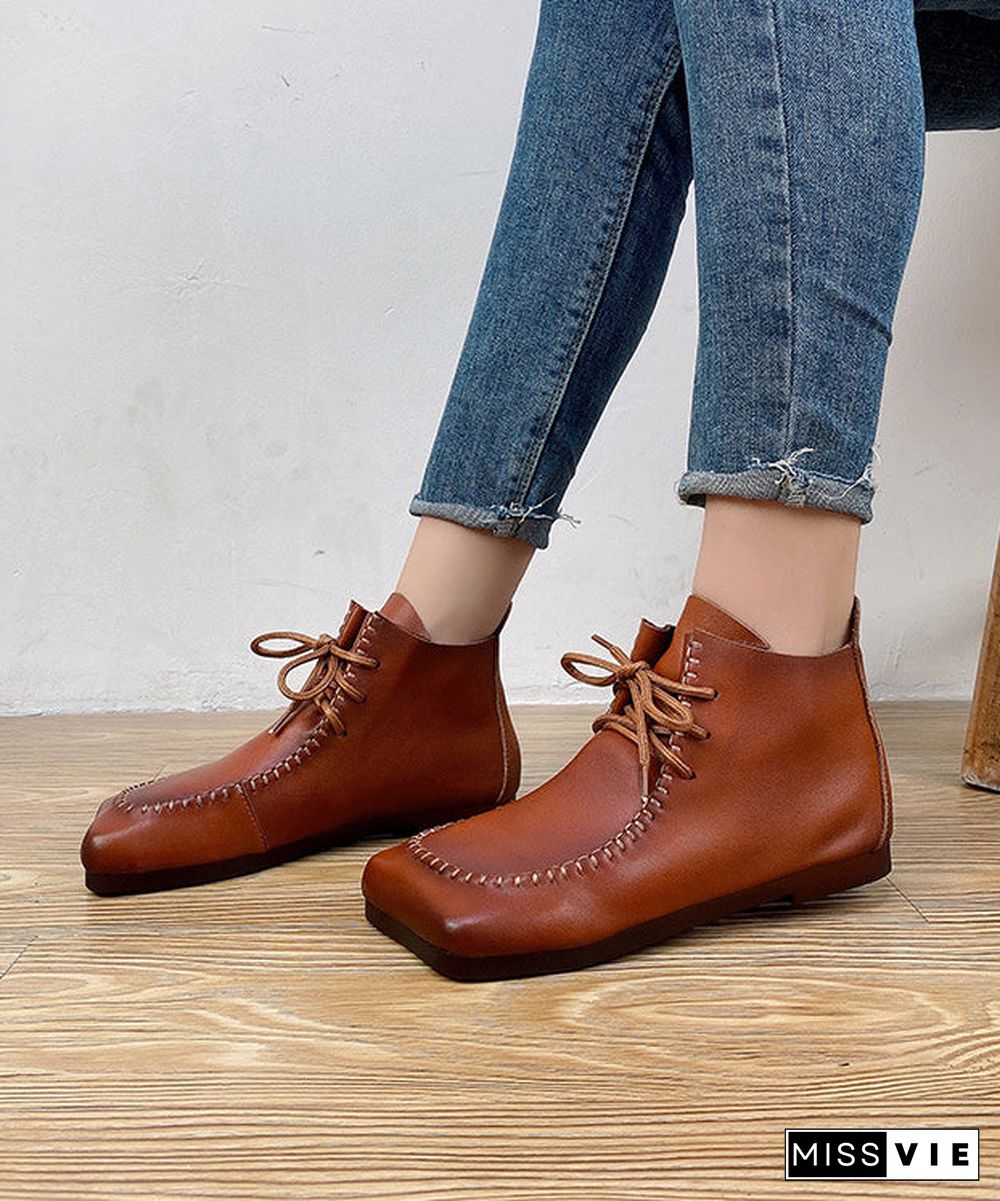 Green Cross Strap Handmade Comfy Splicing Ankle Boots