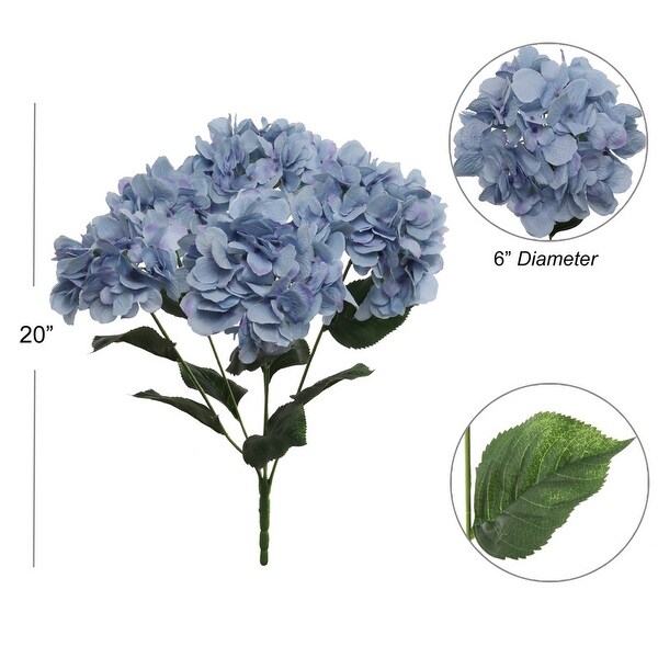 Blue Hydrangea Bush with 5 Silk Flowers and Leaves by Floral Home®