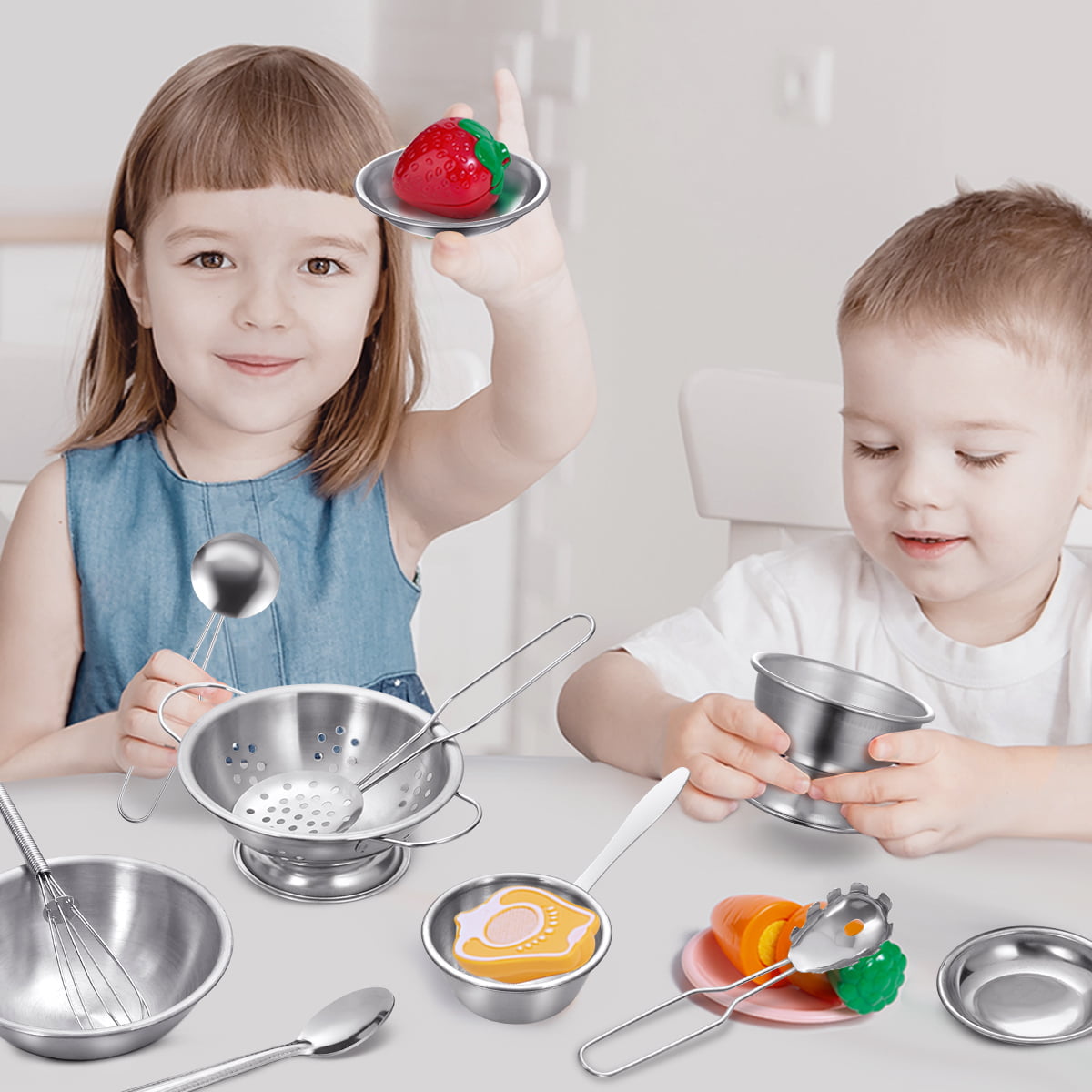 NUOLUX STOBOK 16pcs Play Pots and Pans Kids Toy Set Stainless Steel Anti-fall Cookware Pots and Pans Set Educational Kitchen Cooking Utensils for Toddlers and Children