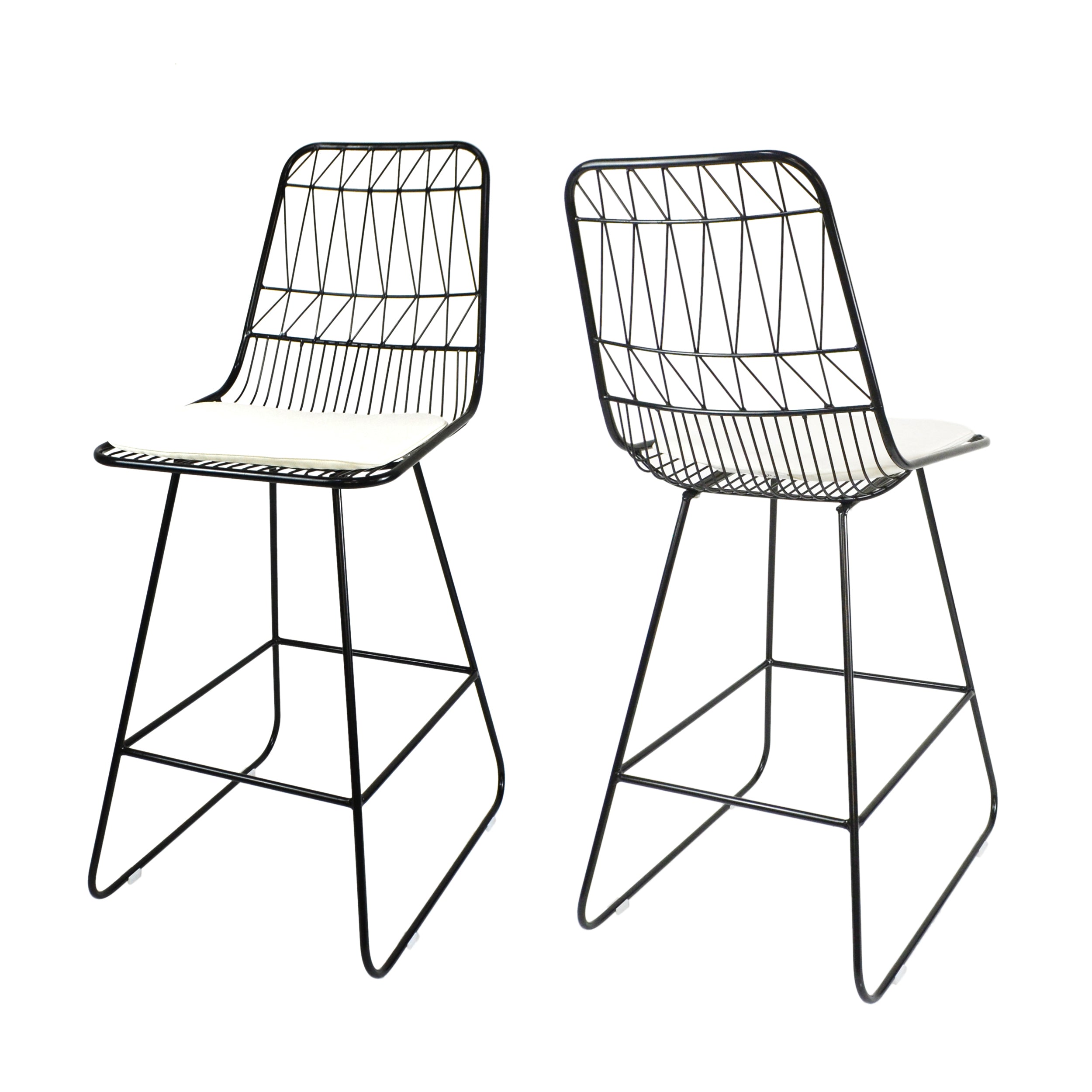 Hedy Outdoor Wire Counter Stools with Cushions (Set of 2)