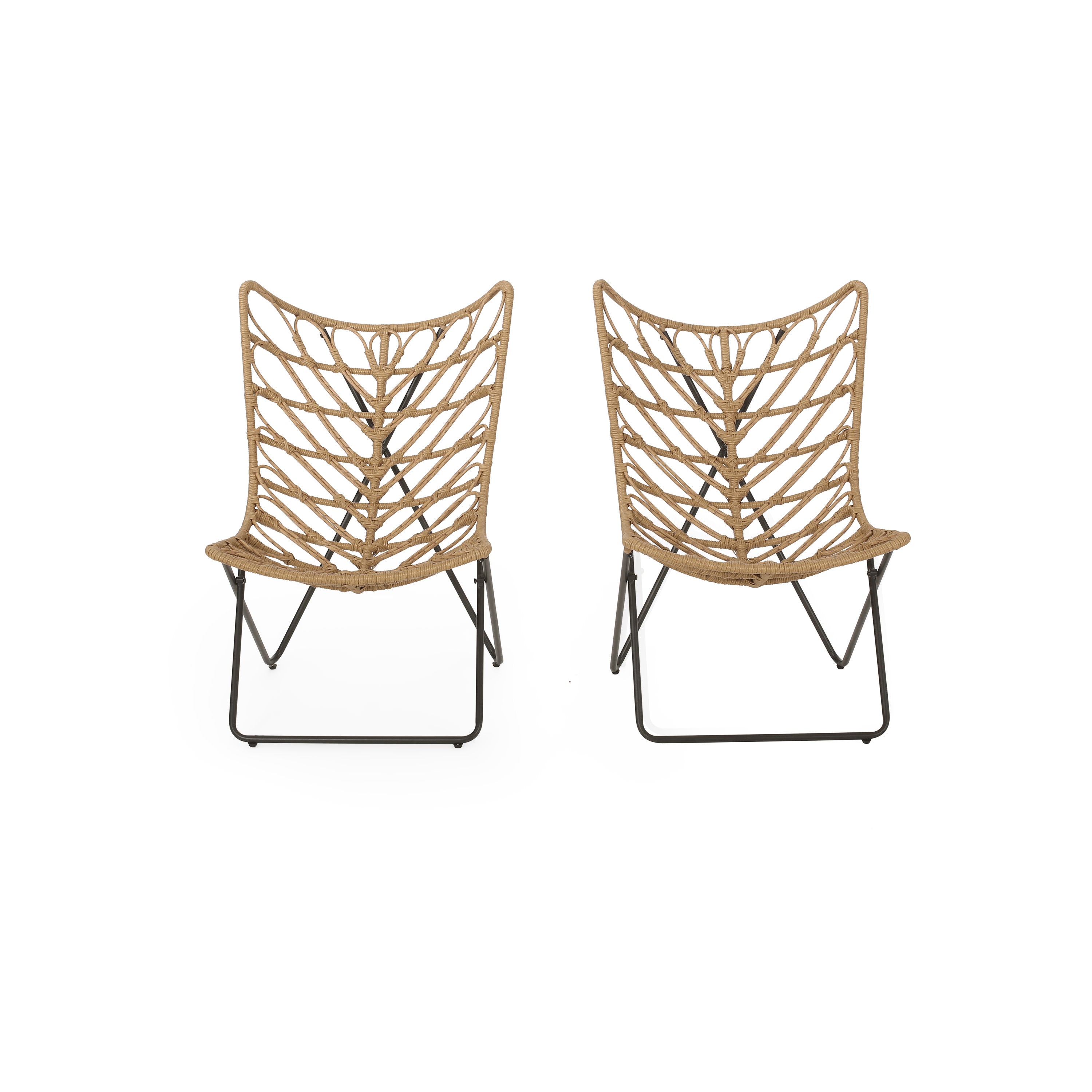 Danbury Outdoor Boho Modern Wicker Accent Chairs, Set of 2