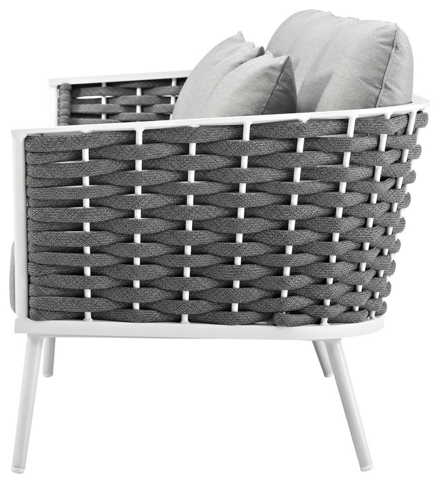 Modern Outdoor Patio Furniture Lounge Sofa  Fabric Aluminum  White Grey Gray   Midcentury   Outdoor Sofas   by House Bound  Houzz