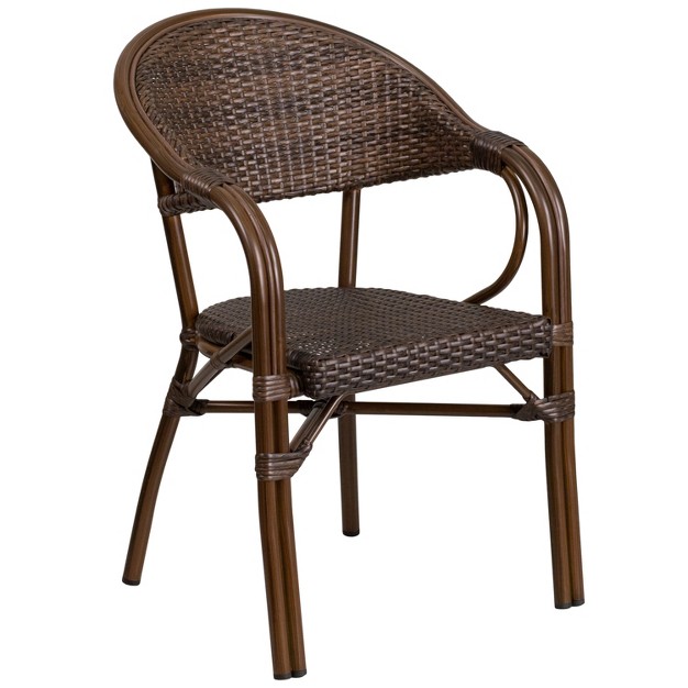 Emma And Oliver Rattan Restaurant Patio Bamboo aluminum Frame Chair With Open Back