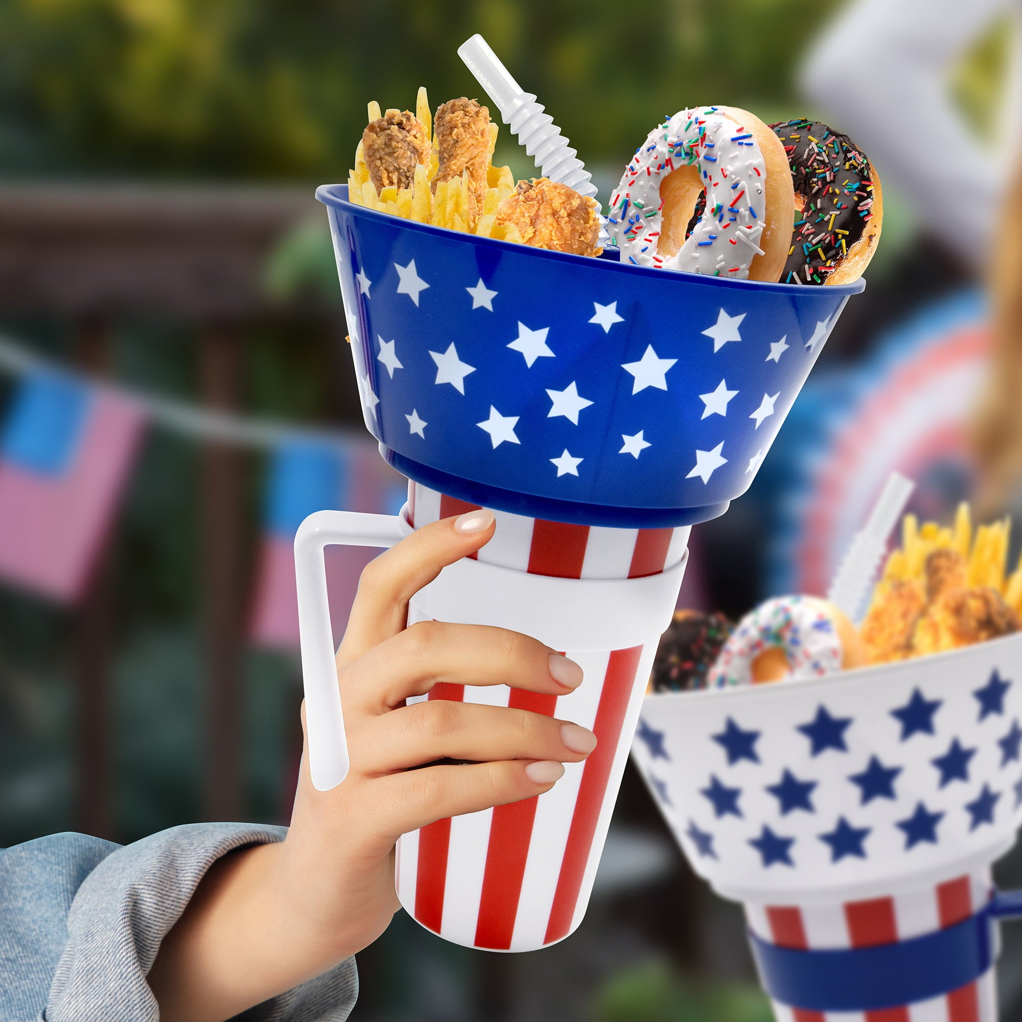 Patriotic Stadium Tumbler Cups with Bowl on Top， 28oz， Way to Celebrate