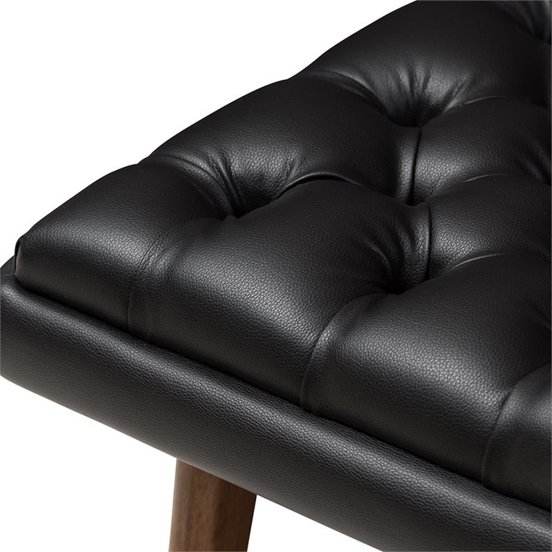 Baxton Studio Annetha Faux Leather Ottoman in Black and Walnut   Midcentury   Footstools And Ottomans   by Homesquare  Houzz