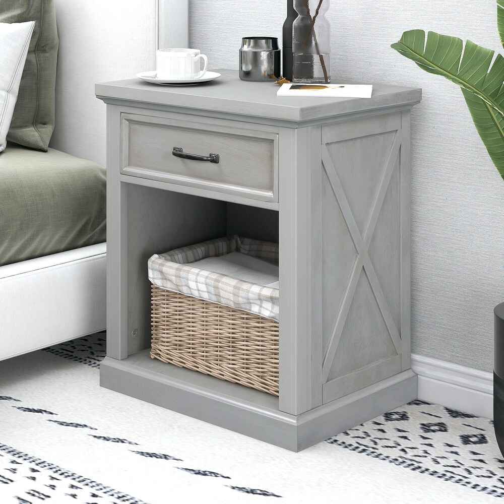 Modern Wooden Nightstand with Drawers Storage for Living Room/Bedroom