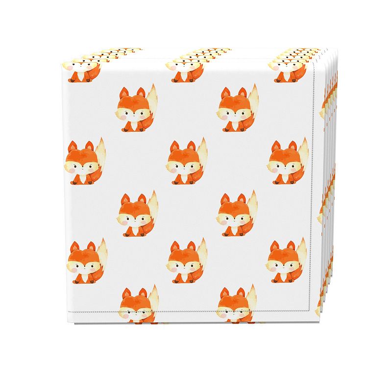 Napkin Set of 4， 100% Cotton， 20x20， Hand Drawn Foxes