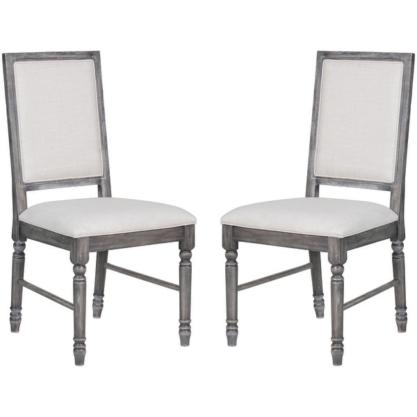 Leventis Side Chair (Set-2) in Cream Linen and Weathered Gray， Padded Seat and Back