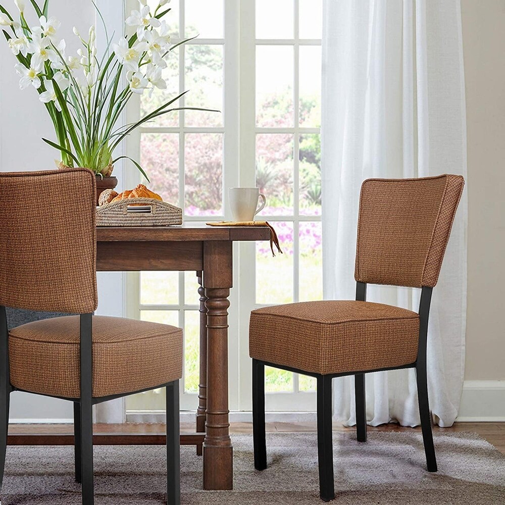 Classic Dining Chair Set of 2  with Stainless Steel Legs  PU Leather High Back Side Chair  Coffee   21.5\