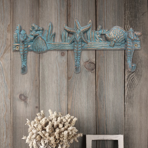 X 4 5 quot Decorative Cast Iron Seahorse Wall Hook Row Turquoise Stonebriar Collection