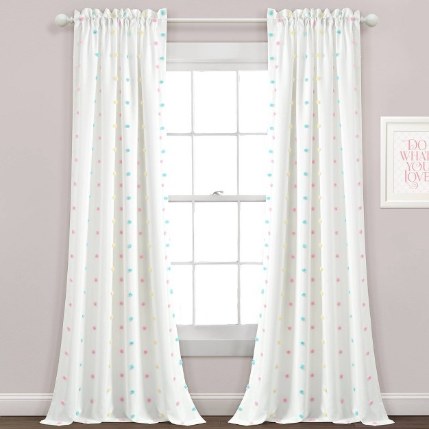 Kids x27 Rainbow Tufted Dot Single Window Curtain Panel Lush D cor