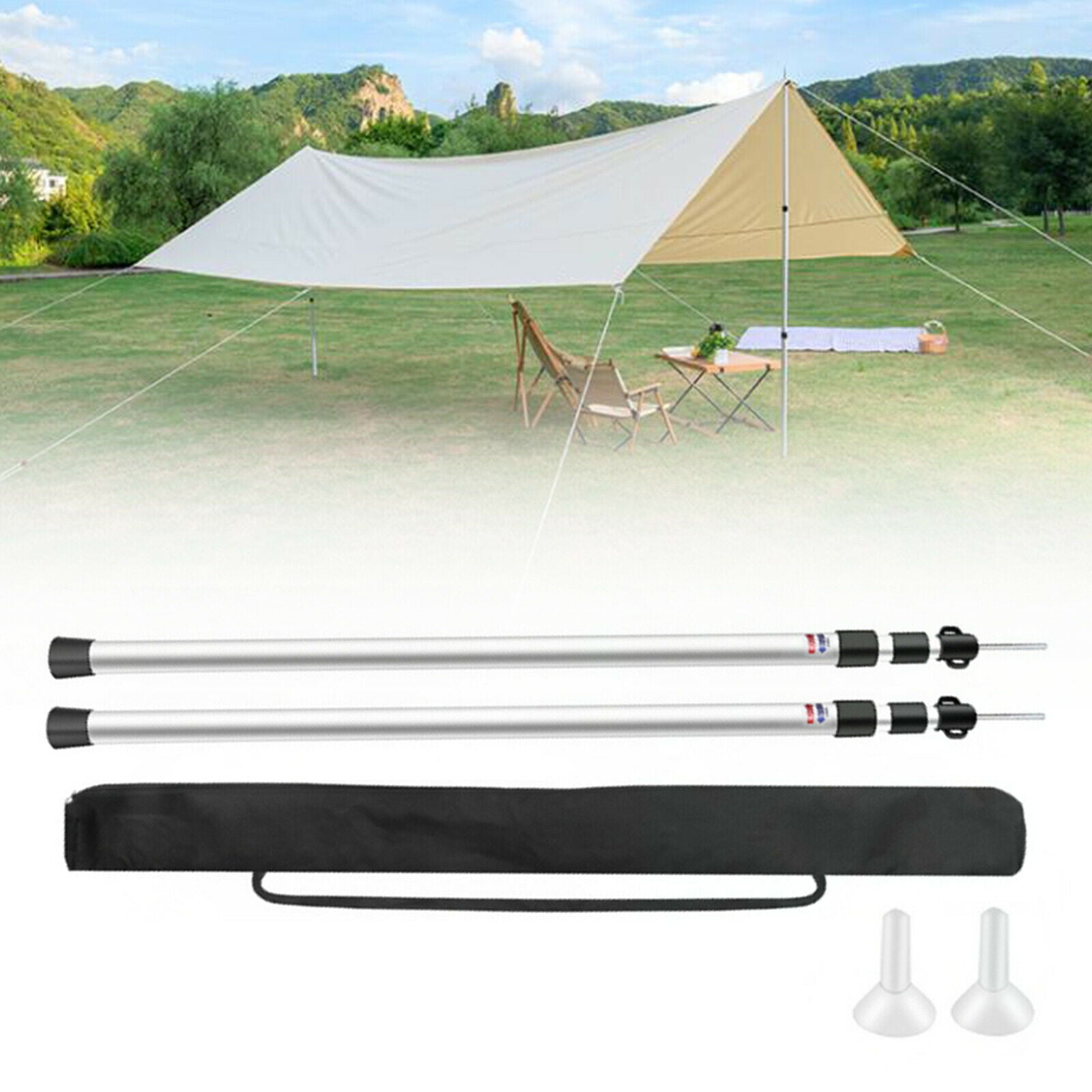 2Pcs 90" Waterproof Cloth Rod Adjustable Tent Canopy Poles Aluminum Alloy