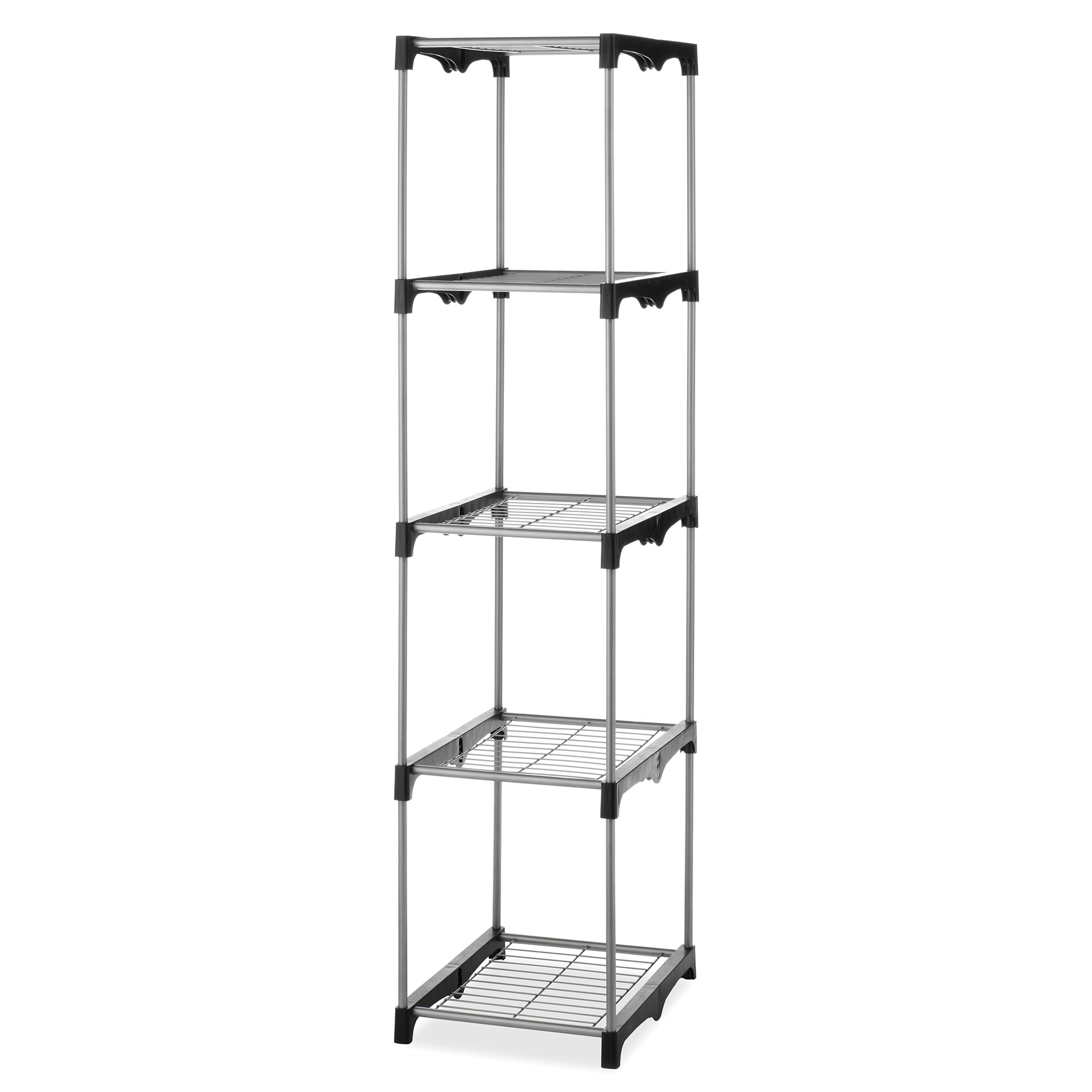 Whitmor 5-Tier Shelf Tower Closet System,  Metal with Plastic Connectors, Silver and Black