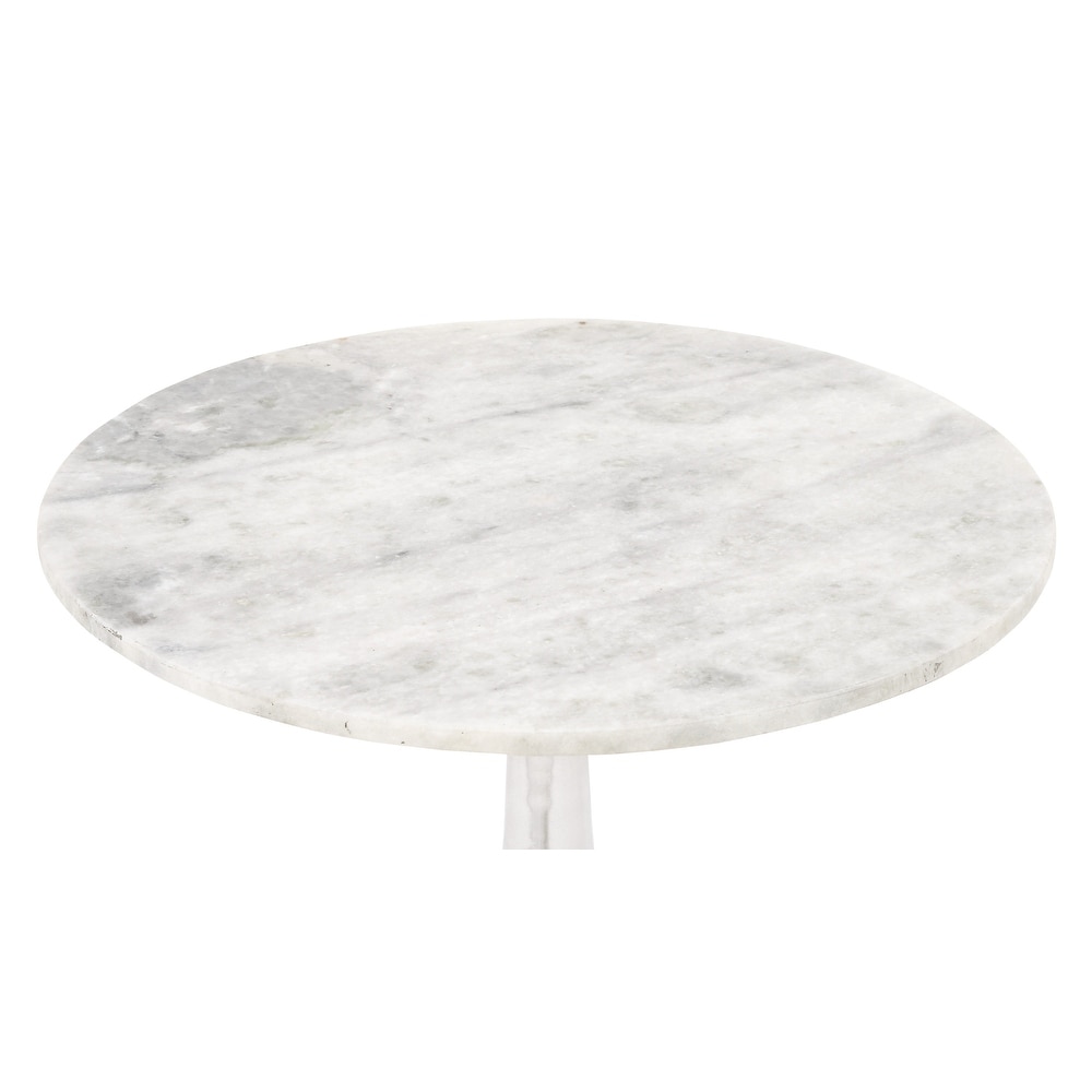 White Marble Accent Table with Silver Aluminium Base   20 x 20 x 24Round