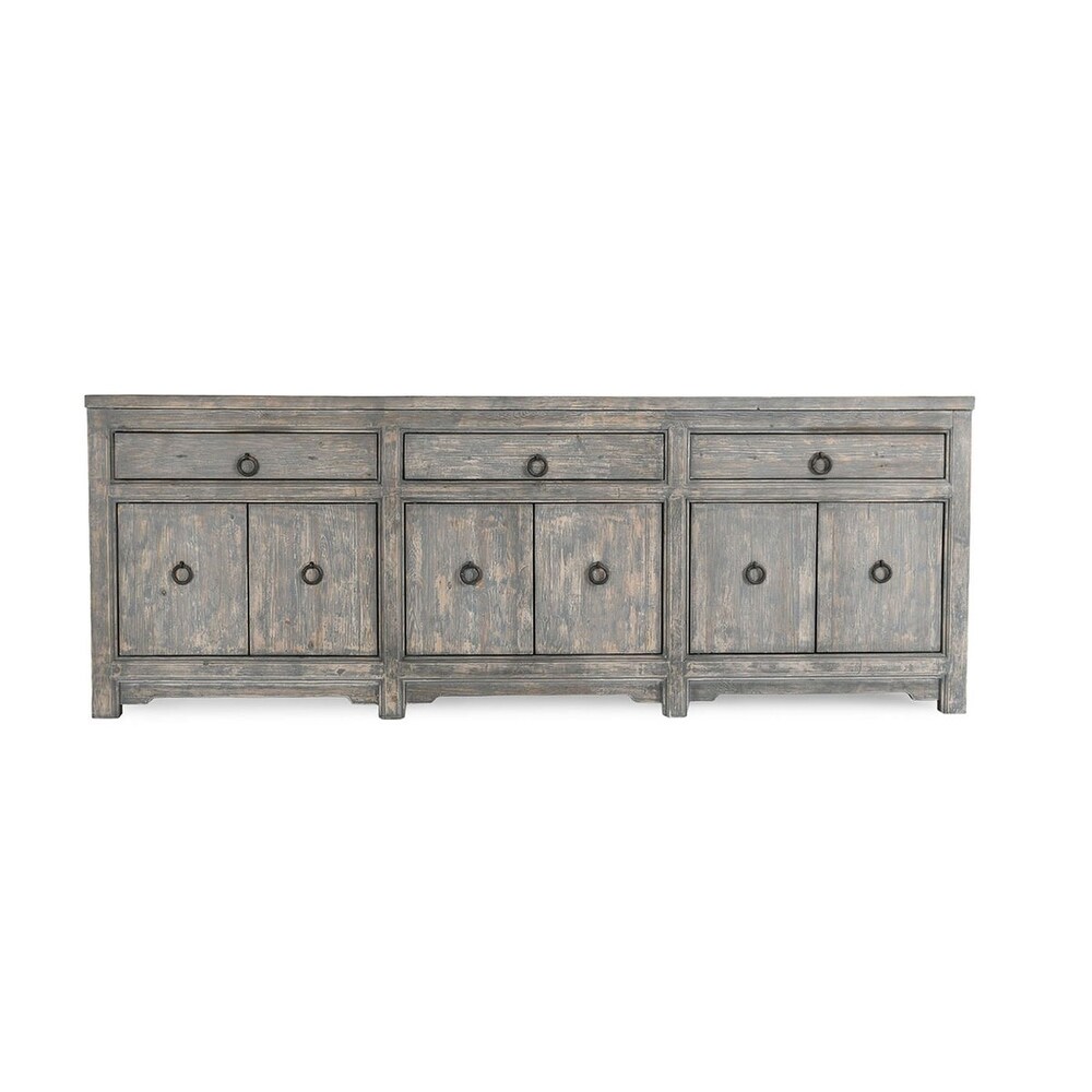 Amherst 3 Drawer 6 Door Antique Blue Sideboard Buffet by Kosas Home   104Wx18Dx38H