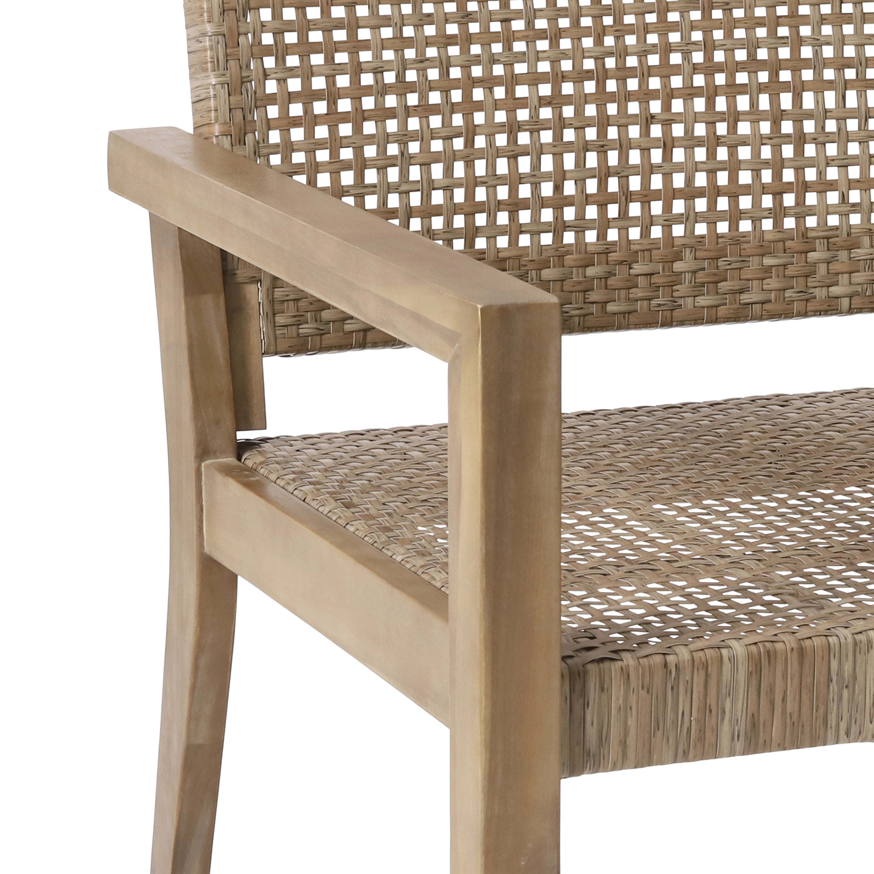 Elmcrest Outdoor Wicker and Acacia Wood 4 Seater Chat Set, Light Multibrown and Light Brown