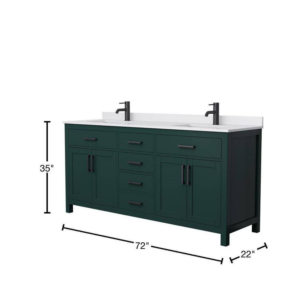 Wyndham Collection Beckett 72 in. W x 22 in. D x 35 in. H Double Sink Bathroom Vanity in Green with White Cultured Marble Top WCG242472DGKWCUNSMXX